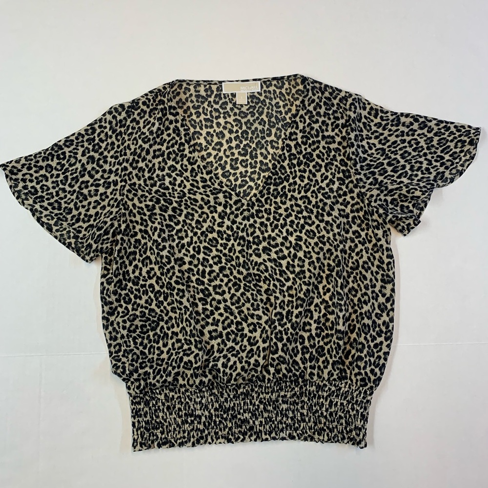 Michael Kors womens short sleeve blouse size small leopard print
